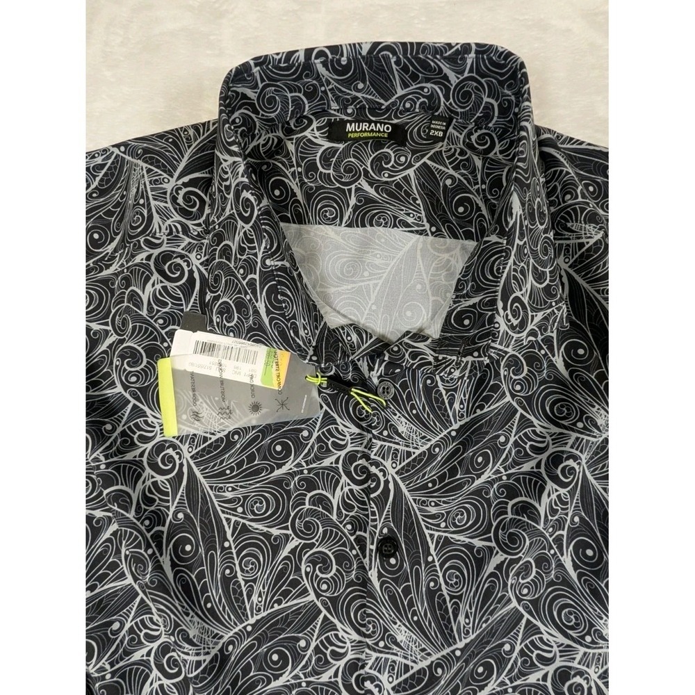Murano Performance Button Up Shirt Black White Swirl Long Sleeve 2XB - Picture 2 of 12